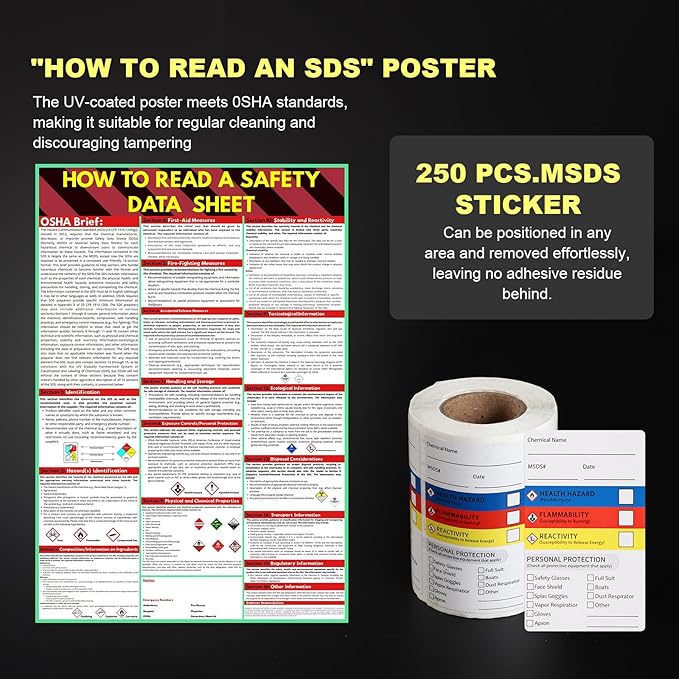 Lontcs MSDS SDS Binder and Wall Station Set,Yellow Heavy Duty 3 Inch Material Safety Data Sheet 3 Ring Binder with SDS Wire Rack and Display Sign,Chain,Safety Posters,MSDS Labels,Binder Wall Mount