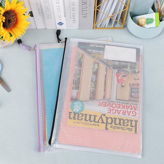 EOOUT 16pcs Mesh Zipper Pouch, Puzzles, Board Game Storage Bags for Organizing, Waterproof Zip File Bags, Letter Size, Suitable for A4 Size, for School Office Supplies, Storage Bags, 8 Colors