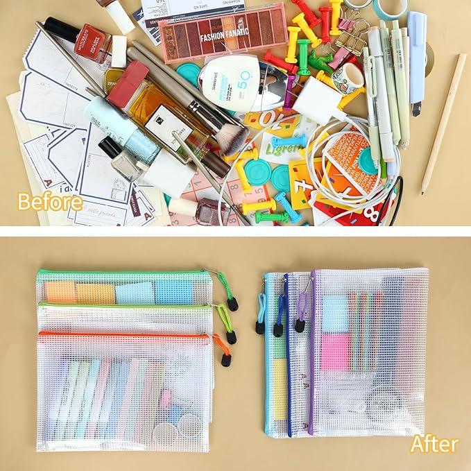 EOOUT 36pcs Pencil Pouch, Mesh Zipper Pouch Zipper Bags, 6x9 Inches Large Storage Bags for Organizing, 12 Colors Puzzle Bag Zipper File Bags for Office Supplies