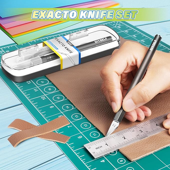 DIYSELF Exacto Knife 12 Pcs Exacto Knife Set with Case Craft Hobby Precision Knife with 11 Blades for Crafting Scrapbooking Rubber Stamps, Christmas Gifts Stocking Stuffers for Women Adults Her Men