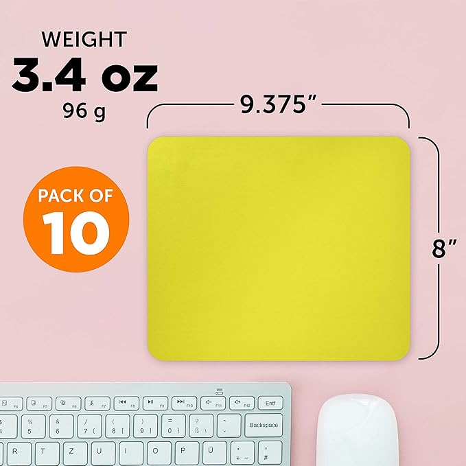 Rectangle Mousepads Set of 10, Bulk Pack - Great Gift for Employees, Clients, and for Tradeshows - Yellow