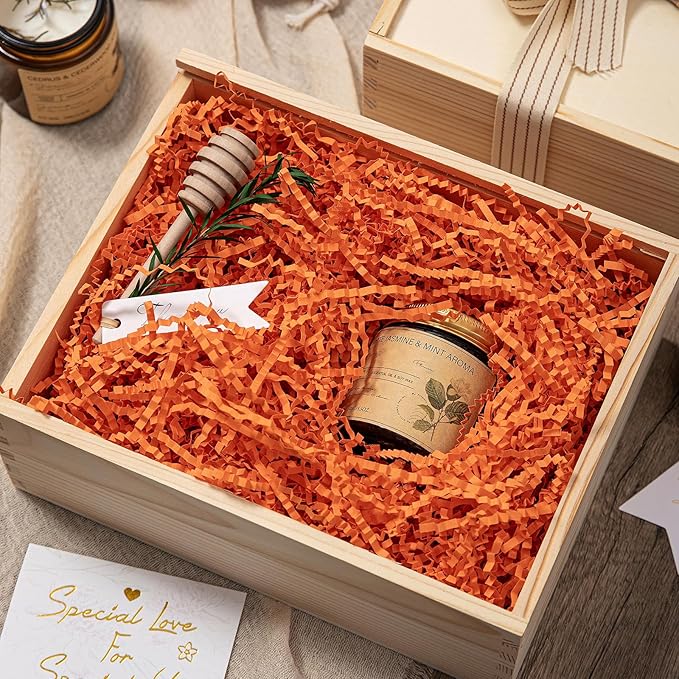 Mefleet 2 LB Crinkle Cut Paper Shred Filler Orange Crinkle Shredded Paper for Gift Box - Gift Basket Bag Filler - Grass Cushion Stuffing for Halloween Fall Christmas Holiday Packaging Wrapping