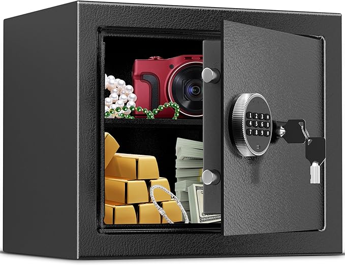 Safe,1.2Cubic Feet Safe Box,Anti-Theft Digital Security Lock Box with Electronic Keypad and Key, Fire Proof Safes for Home Documents Firearm Medicine Money,14.96"W x 11.81"D x 11.81"H