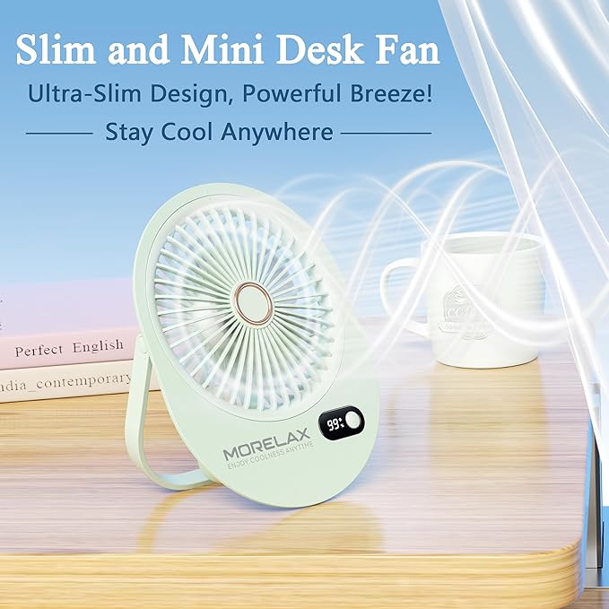 Jancane USB Desk Fan,3 IN 1 Rechargeable Small Portable Fan,180° Folding 6 Speeds Strong Wind Mini Personal Desktop Fan, Table Fans for Office/Bedroom, Gifts for Women/Men/girls (Green)