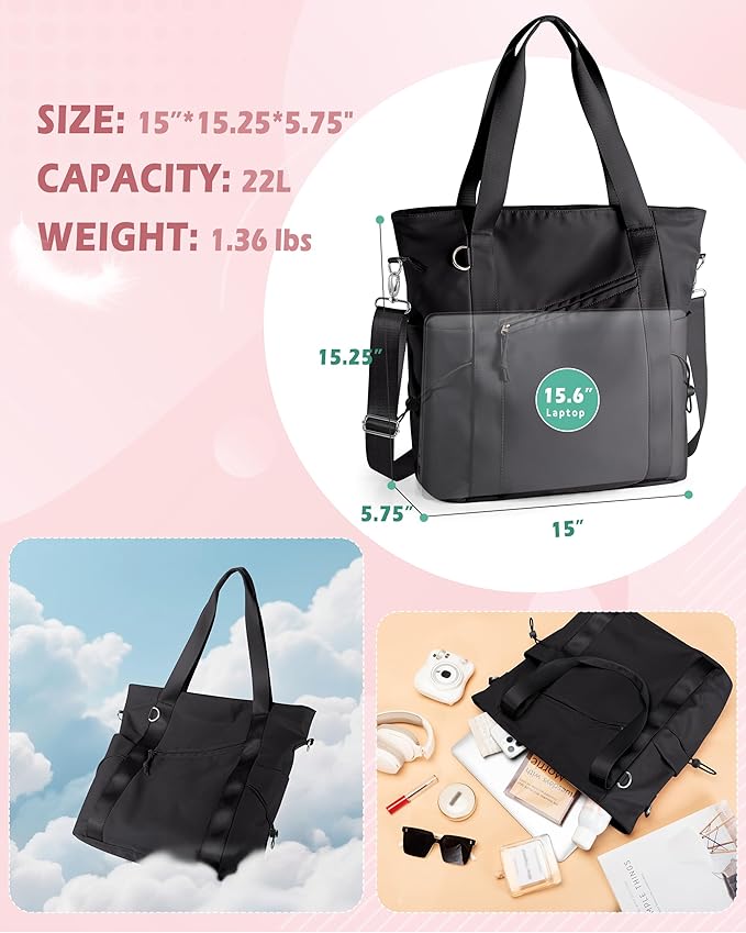 Work Tote with Crossbody Strap for Women, Tote Bag with Laptop Sleeve and Water Bottle Pocket for Work and School
