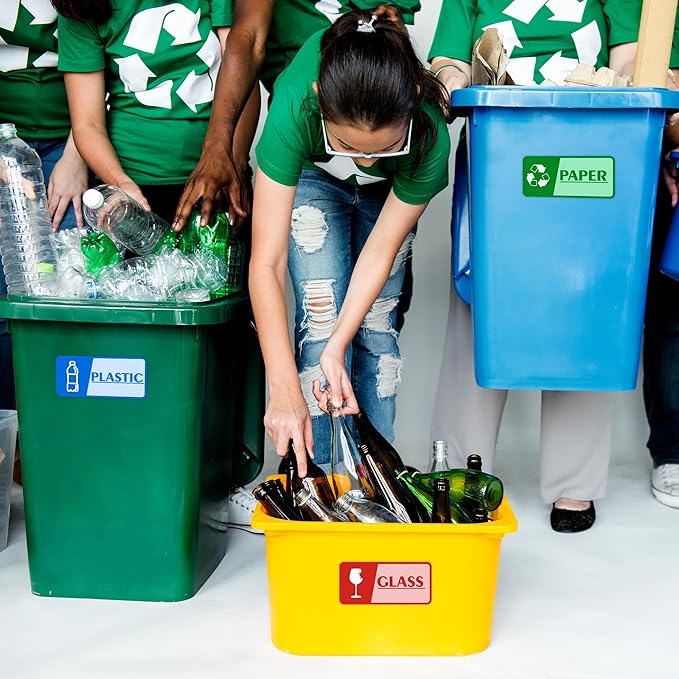 4PCS Recycle Stickers for Trash Bins，Self-Adhesive Waterproof and Fade Resistant Trash Recycle Stickers, Recycling Labels for Trash Can for Home, Office, Apartment, Hotel, School and Public Area