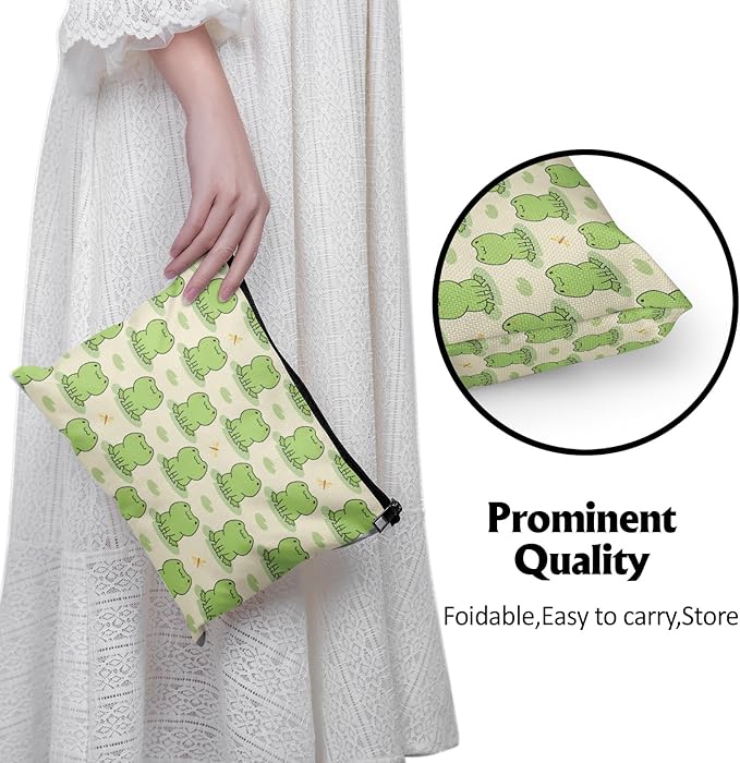 Cafl Cute Frogs Makeup Bag Frog Cosmetic Bag for Women Large Capacity Make Up Bag Portable Travel Toiletry Pouch Organizer 10 * 8inch