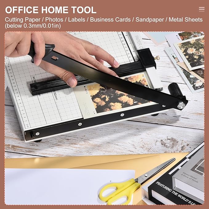 PATIKIL Paper Cutter B3 Stack Paper Trimmer for Cardstock, 21" Cutting Length, Guard Rail Paper Press Tool, Adjustable Guide, Metal Base, 12-Sheet Capacity, Paper Slicer for Office, Home