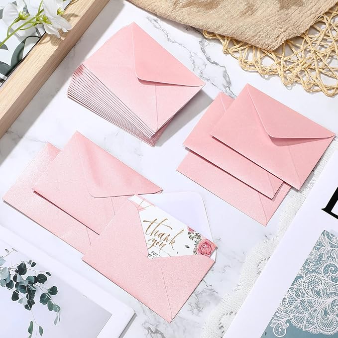 Yahenda 200 Count Pink Mini Gift Card Envelopes Bulk Wedding Pocket Small Paper Envelopes Gift Card Sleeves Greeting Business Tiny Pocket 4 x 2.7 Inch for Holidays Wedding Baby Shower Birthday