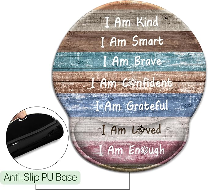 Inspirational Mouse Pad with Gel Wrist Rest, Ergonomic Comfort Non-Slip Mousepad for Pain Relief, Positive Quotes Office Decor & Desk Accessories for Teachers, Home, Computer, Gaming