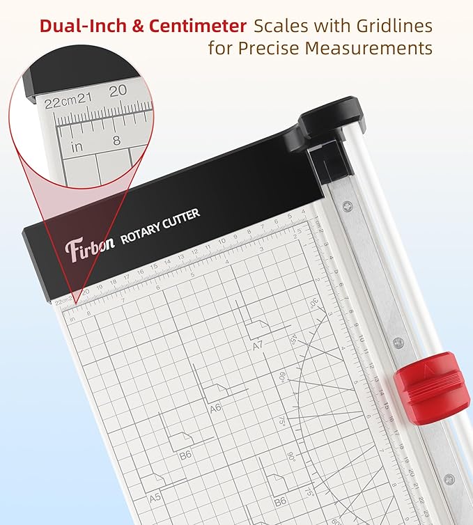 Firbon 12" Rotary Paper Trimmer with Replaceable Blade, Heavy Duty 10-Sheet Capacity Cutter for Cardstock, Photos, Scrapbooking, Office, School & Studio