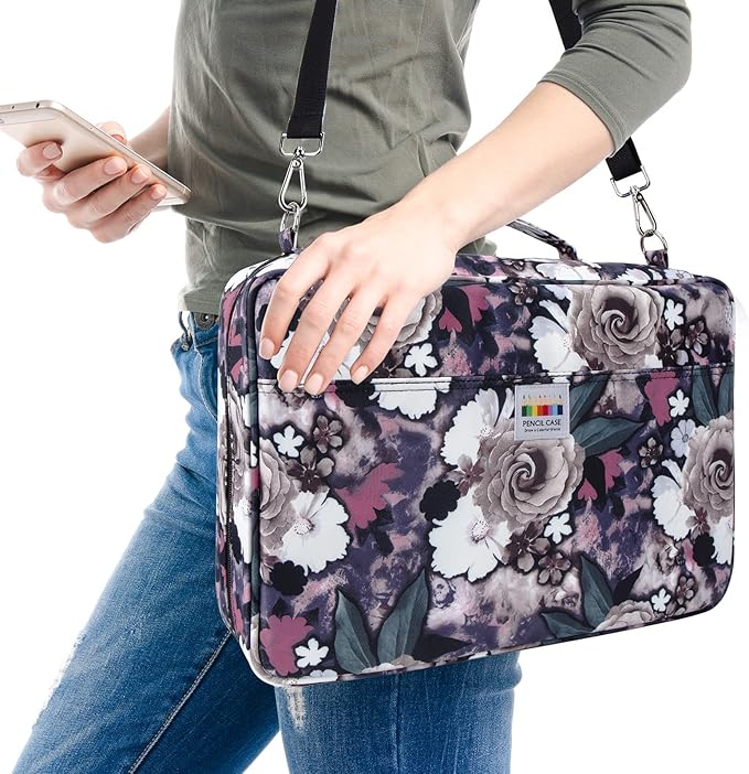 YOUSHARES Big Capacity Colored Pencil Case - 480 Slots large Pen Case Organizer with Multilayer Holder for Prismacolor Colored Pencils & Gel Pen (Grey Rose)