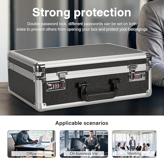 Security Lock Boxes - 18.9 x 14.6 x 6.3 Inch X-Large, Portable Locking Storage Totes with Dual Combination Locks, Medicine Lock Box, Lock Boxes for Personal Items, Cash & Briefcase - Black