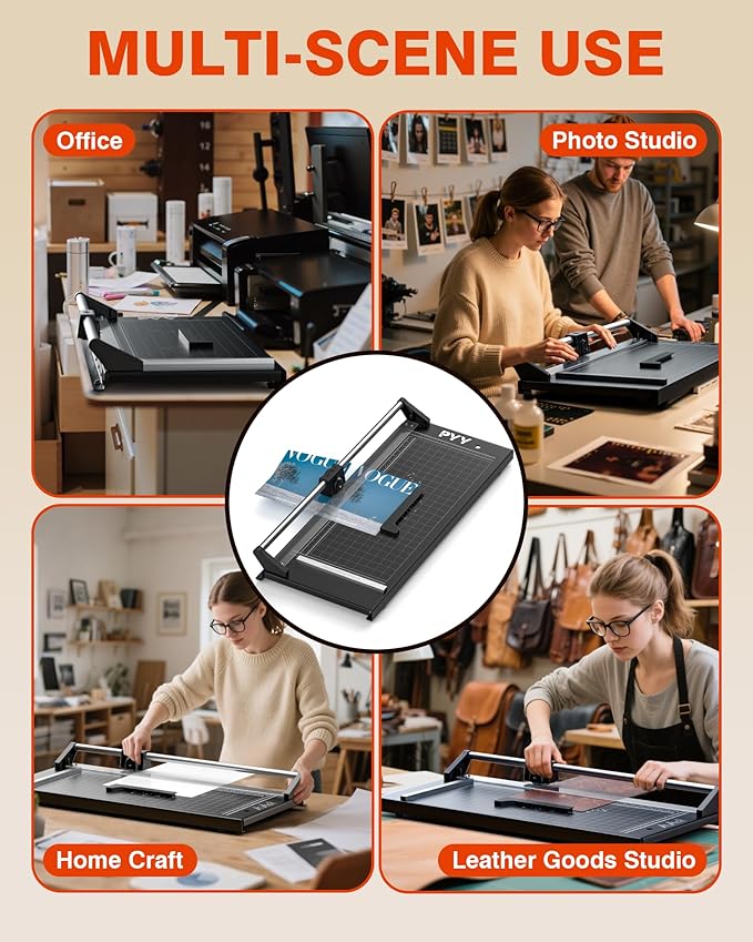 PYY Rotary Paper Cutter - Large Paper Cutter, 24 Inch Heavy Duty Trimmer with Self-Sharpening Blade & Measurement Grid for Cardstock, Posters, Photos - Studio & Office Use