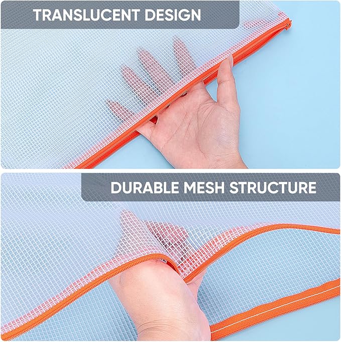 BALEINE 10PK Mesh Zipper Pouch Bags, Waterproof Clear Zipper Bags, Multiple Colors Plastic Mesh Bag File Bag for Organization, Suitable for Office Supplies, Home, Travel (10 PK, Letter Size)