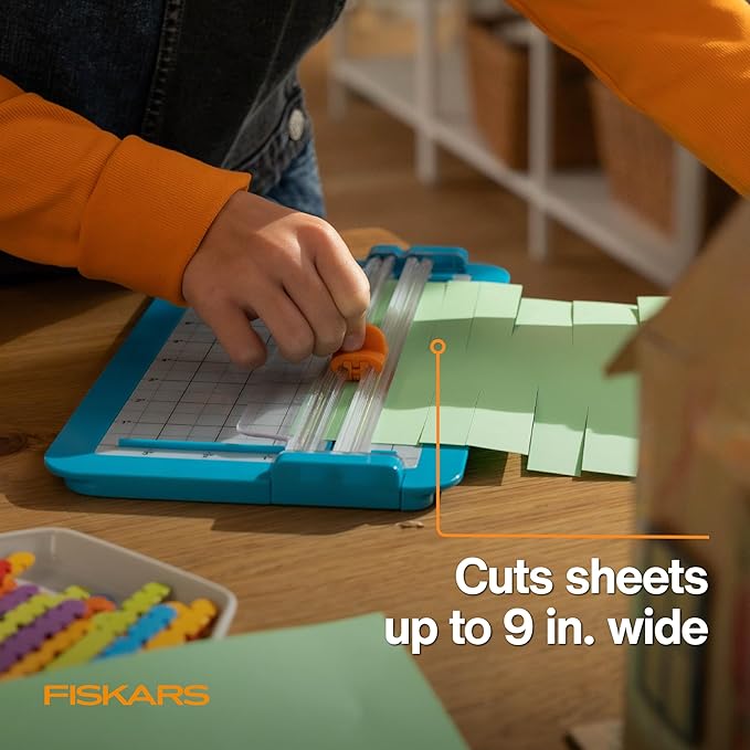 Fiskars Kids Junior Paper Trimmer – Turquoise Safe and Easy Paper Cutter for Crafting and School Projects 7 x 11.5 Inches