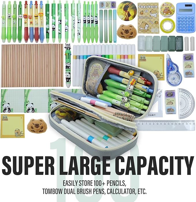 Large Capacity Pencil Case - Durable Zipper Aesthetic Pen Pouch, Big Storage Organizer for School, Office & Travel - Waterproof & Multi-Use (Gray)