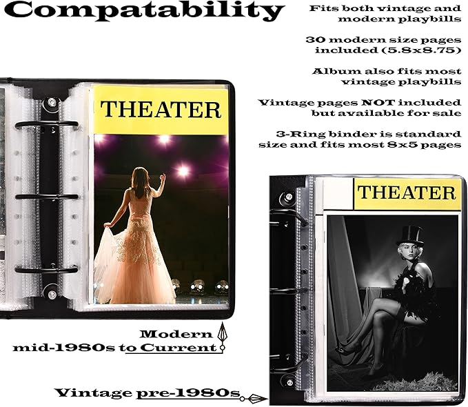2Fold Binder for Holding Broadway Play Program and Theater Programs with 30 Custom Sheet Protectors - PU Leather - Fits Programs from Mid 1980s to Modern (Yellow/Black EmbossedP)