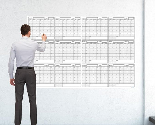 48" x 72" Large Jumbo Oversized Erasable Laminated Blank Annual Yearly Wall Calendar Poster, 12 Months, Reusable for Office, Academic or Home