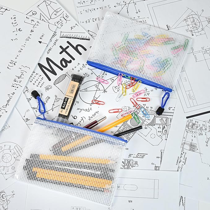 AUSTARK 20Pcs Board Games Storage Bags, PVC Mesh Zipper Pouches, Zippered File Bags, Plastic Waterproof Storage Bags for Office School Home Travel Cosmetic (B6 Size 7.6 x 5.3 Inches, White and Blue)