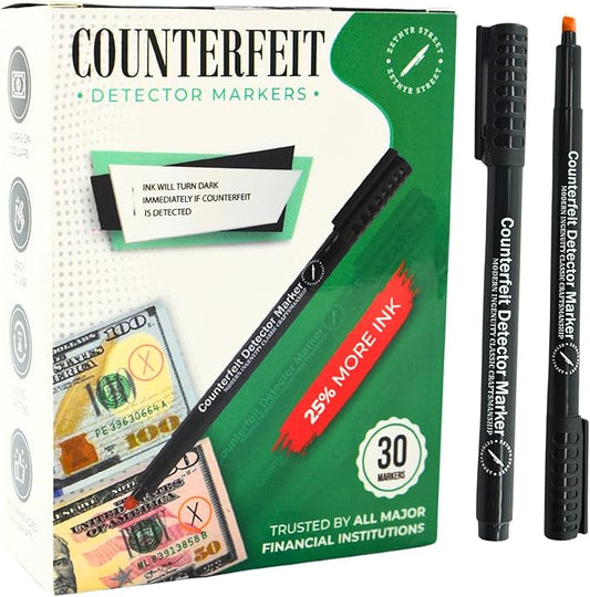 Counterfeit Money Detector Pen - Essential Counterfeit Pen & Money Marker Bill Detector Pen for Accurate Cash Verification - 30-Pack of Reliable, Easy-to-Use Counterfeit Pens