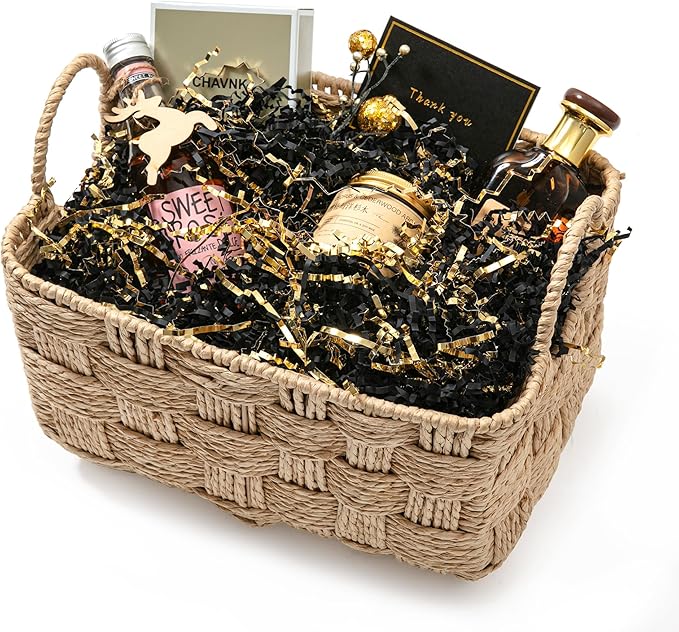 Mefleet 2 LB Crinkle Cut Paper Shred Filler Black & Gold Crinkle Shredded Paper for Gift Box - Gift Basket Bag Filler - Grass Cushion Stuffing for Christmas Holiday Packaging Wrapping