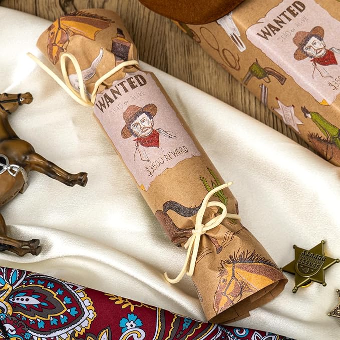 Homeral Rodeo Kraft Wrapping Paper Roll - 17In x 32.8Ft Old Wild West Style Gift Wrap with Cowboy & Horse & Wanted Poster Gift Wrap for Boys Birthday, Bachelor Party, Christmas, Farm Theme