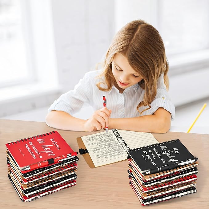 INSADA Christian Prayer Journal Spiral Notebooks Bulk with Pens - Small Notepads (4.13”x5.43”) - Christmas Gifts for Women men,Church Members & Bible Study Groups (30 sets multicolor)