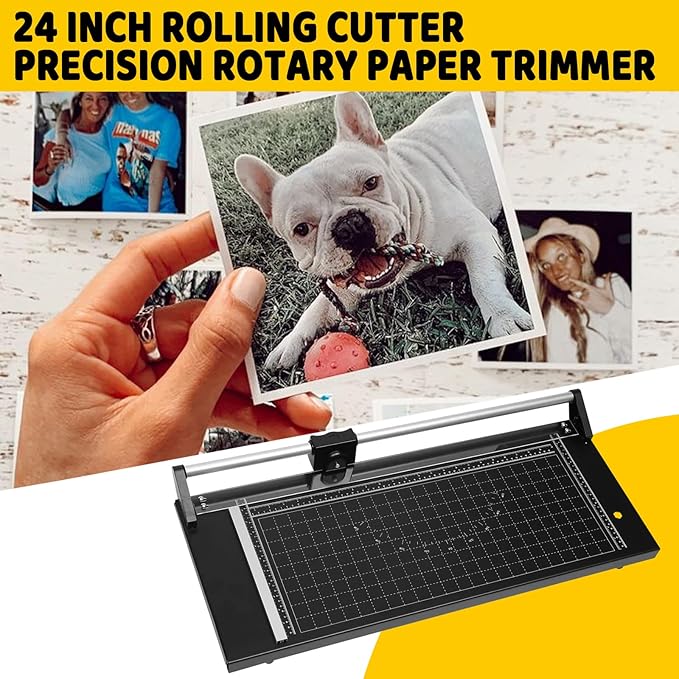 24 Inch Rolling Cutter Precision Rotary Paper Trimmer,Manual Heavy Duty Professional Rolling Trimmer for Photo Paper,Film,Art Paper Jam,Office Paper, Thin Plastic Soft Board,PVC,Cutting Table