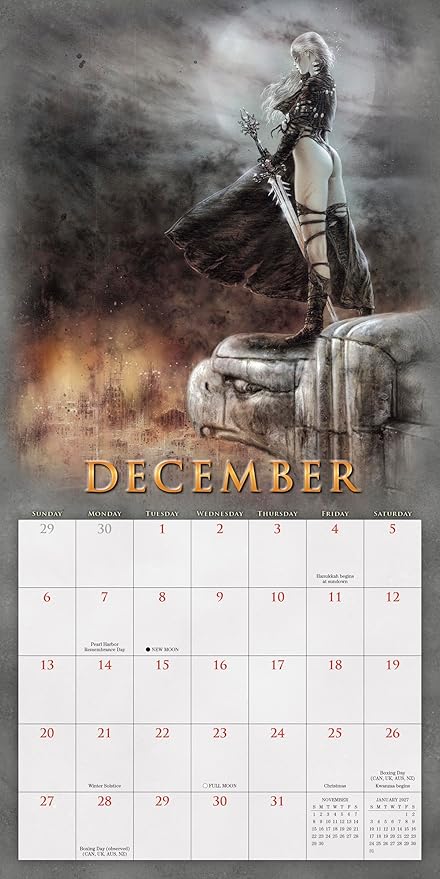 The Fantasy Art of Royo 2026 Wall Calendar, 16-Month Dark Fantasy Art & Illustration Calendar, 12" x 12", Monthly Calendar 2026 Planner with Large Grids for Office or Home, Includes 2025 Bonus Months