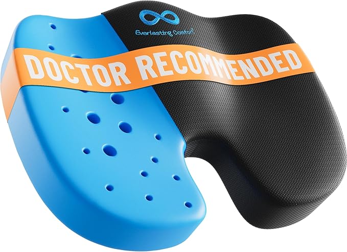 Everlasting Comfort Doctor Recommended Memory Foam Seat Cushion for Office Chairs & Car - Ergonomic Office Desk Accessories - Cushions for Tailbone Pain Relief, Sciatica (Black Ventilated, Large)