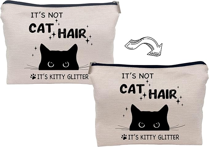 It's Not Cat Hair It's Kitty Glitter Funny Black Cat Makeup Bag Make up Cosmetic Bag Small Zipper Pouch,Birthday Gifts for Cat Lovers Women Sister Daughter