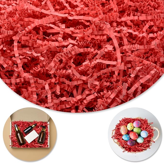 Darfukei Shredded Paper For Gift Baskets, Christmas 1/2LB (8 oz) Red Crinkle Paper Filler for New Year's gift Baskets Grass, Crinkle Cut Papers Shred For Birthdays, Weddings,Boxes Bags, Basket Filler ,Anniversaries,Gift Wrapping