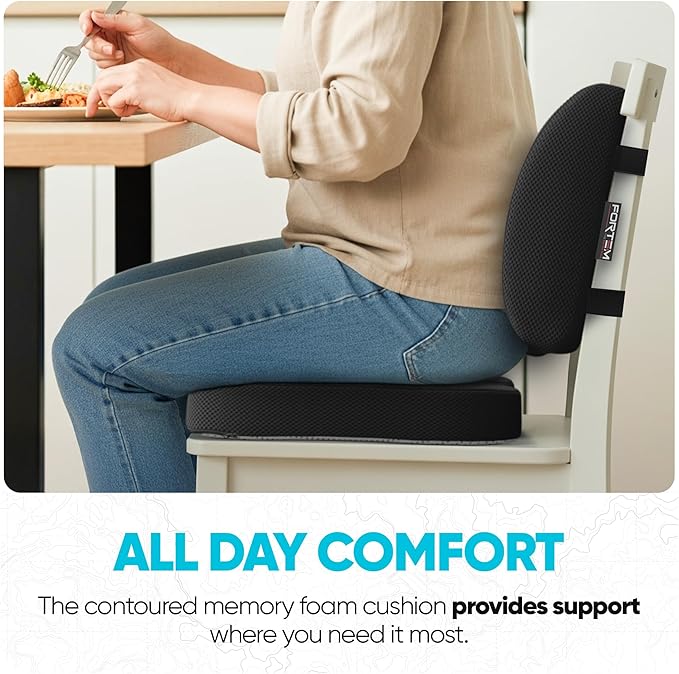 FORTEM Seat Cushion, Office Chair Cushion, Lumbar Support Pillow for Office Chair, Memory Foam Sciatica Coccyx Tailbone Pressure Pain Relief, Car Sitting Pad, Washable Non Slip, XL