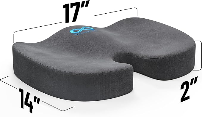 Everlasting Comfort Doctor Recommended Memory Foam Seat Cushion for Office Chairs & Car - Ergonomic Office Desk Accessories - Cushions for Tailbone Pain Relief, Sciatica (Gray, Large)