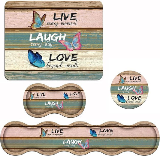 Ergonomic Keyboard Wrist Rest and Mouse Pad Wrist Rest Set with Coasters [4Pcs], Non-Slip Rubber Base for Home Office Working Studying Easy Typing & Pain Relief, Inspirational Quote Live Laugh Love