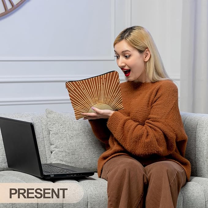 Sunshine Ray Boho Makeup Bag, Granola Girl Gifts, Vintage Orange Boho Neutral Sun boho Bags for Women, Retro Makeup Bag, Art or Journaling Pouch, Boho Gifts for Women