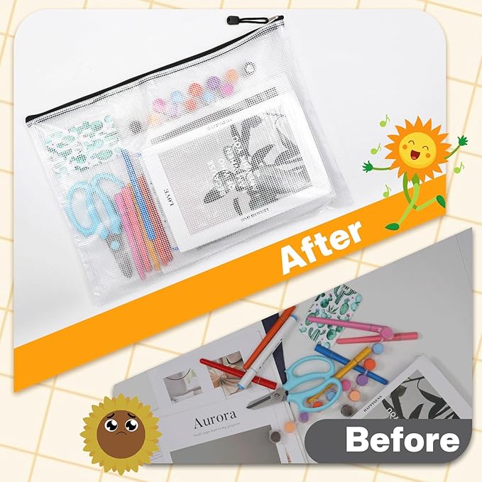 SHENLIU 30 Pcs Plastic Mesh Zipper Pouch Bags, Waterproof A3 Size 17x12 In Large Zipper Storage Bags, Document File Folders, Reusable Documents Pouch for Organizing Office Home Travel Storage