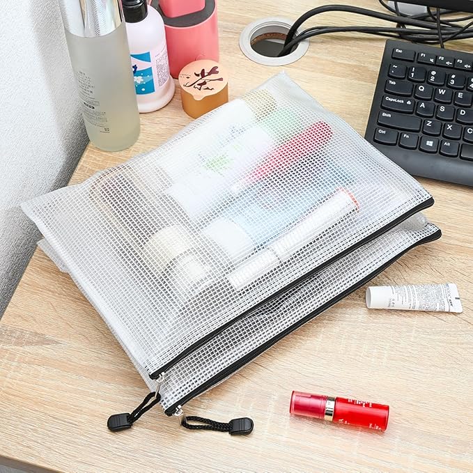 AUSTARK 20 Pcs Zipper File Bags, Plastic Mesh Pouch, Board Game Storage Bag, Waterproof Bags for Office School (B5 Size 11.4''x8.2'', White and Black)