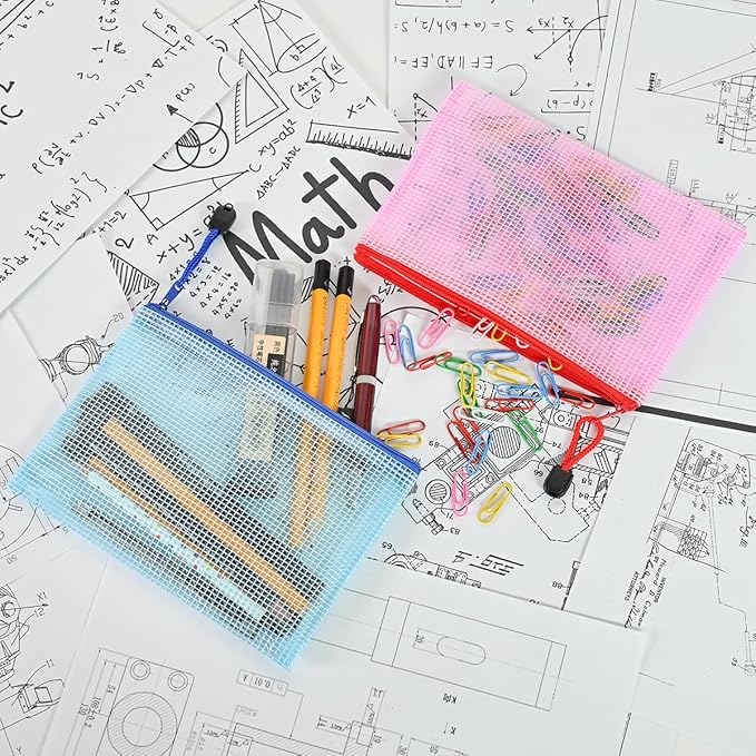 AUSTARK 20 Pcs Zipper File Bags, Plastic Mesh Pouch, Board Game Storage Bag, Waterproof Bags for Office School (B6 Size 7.6''x5.3'', Multicolored)