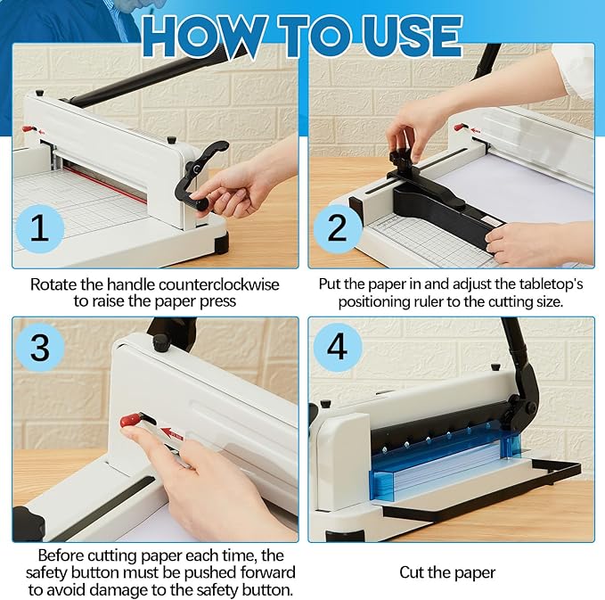 12 Inch A4 Heavy Duty Guillotine Paper Cutter 400 Sheet Capacity Guillotine Paper Cutter Stack Cards Trimmer Solid Steel with Metal Base for Cardstock Leather Office Home School (Beige)