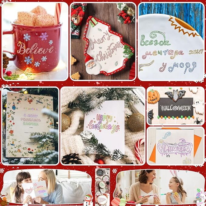 24 Colors Super Squiggles Outline Metallic Pens， Double Line Shimmer Marker Pens for Christmas Greeting Cards, Scrapbook Crafts, Doodling, DIY Art Crafts, Easter Egg, Ceramic, Christmas Decor