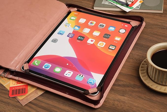 Vegan Leather Portfolio for 12.9 inch iPad Pro (2018/2020/2021/2022), Leather Portfolio with Ipad Holder for Letter Size Notepad, Personalized Padfolio for Men (Pink, Non-Custom)