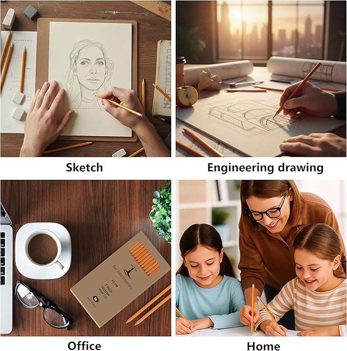 #2 Pencils 50 Pack, Pre-Sharpened HB Wood-Cased Yellow Pencil with Erasers, Bulk School Pencils for Classroom, Office, Teachers, Writing & Drawing