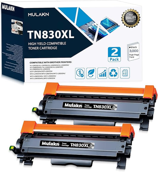 TN830 TN830XL for TN830 TN-830XL High‑Yield Black Toner Cartridge – 2‑Pack Used to HL-L2460DW DCP-L2640DW HL-L2480DW MFC-L2820DW HL-L2400D HL-L2405W Printer