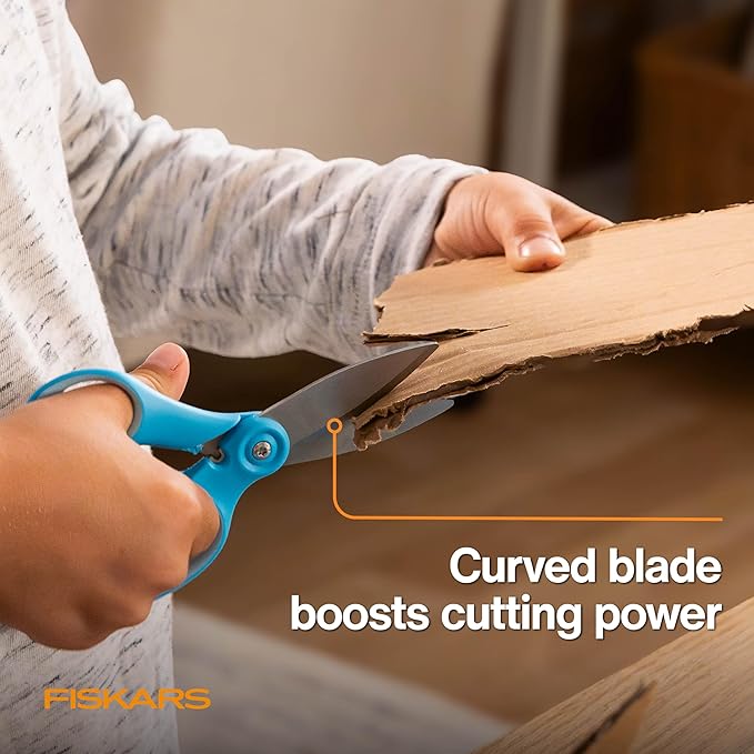 Fiskars Kids Super Scissors – Cutting Power for Cardboard, Foam, Felt & More with SoftGrip Handles, For Crafting and School Supplies, 6 inches