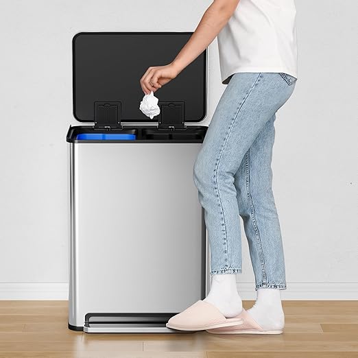 GarveeHome 60 L/16 gal Kitchen Trash Can,2×8 gal Pedal Trash Bin with Removable Baskets,Stainless Steel Garbage Can for Kitchen Office Restaurant School Hospital