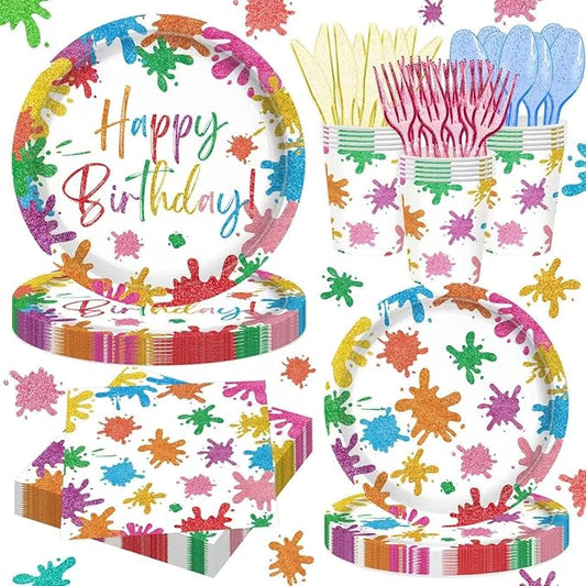 140PCS Paint Splatter Party Decorations, Painting Party Tableware Set Plates,Napkins,Cups for Art Painting Party Supplies Birthday Baby Shower Decorations