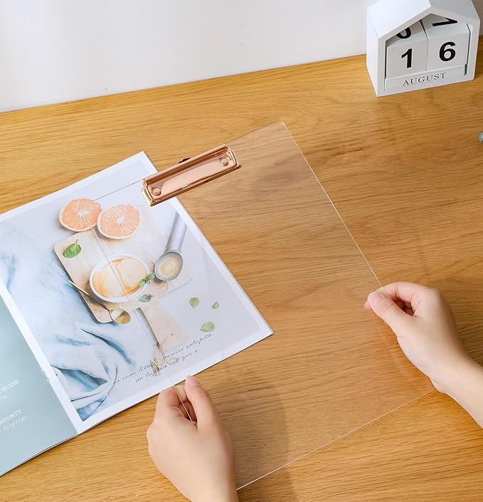 JIARI 2 Pack Clear Acrylic Office Clipboard A4 Letter Size 8.6" x 12.2" (Rose Gold)
