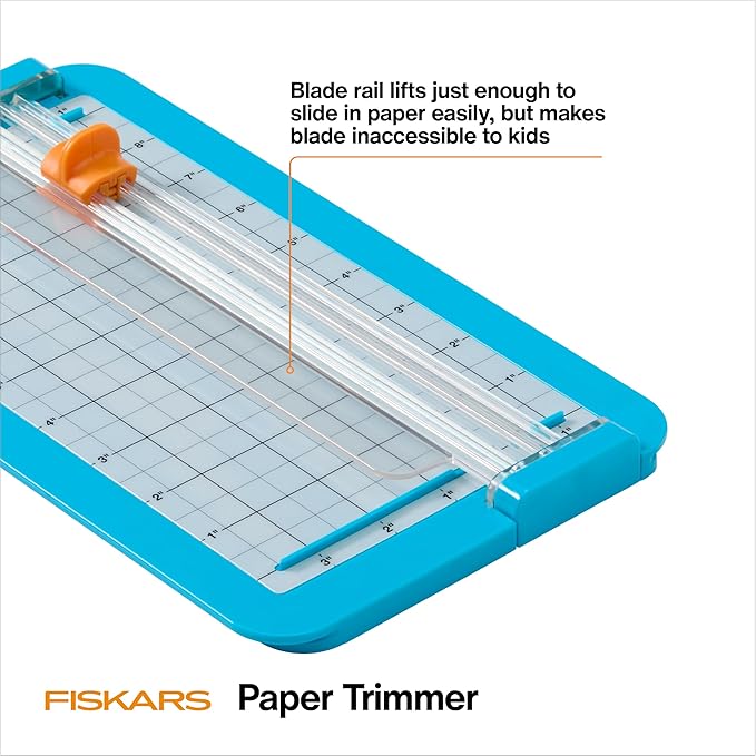 Fiskars Kids Junior Paper Trimmer – Turquoise Safe and Easy Paper Cutter for Crafting and School Projects 7 x 11.5 Inches